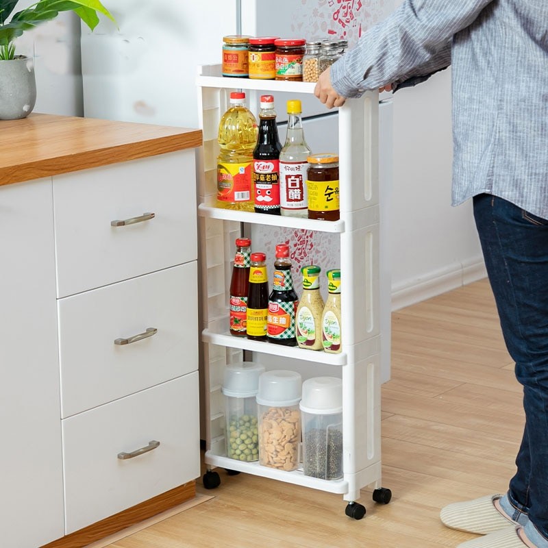 Bathroom Organizer Shelf Kitchen Storage Rack For Goods Fridge Side Shelf 2/3/4 Layer Removable With Wheels Gap Holder