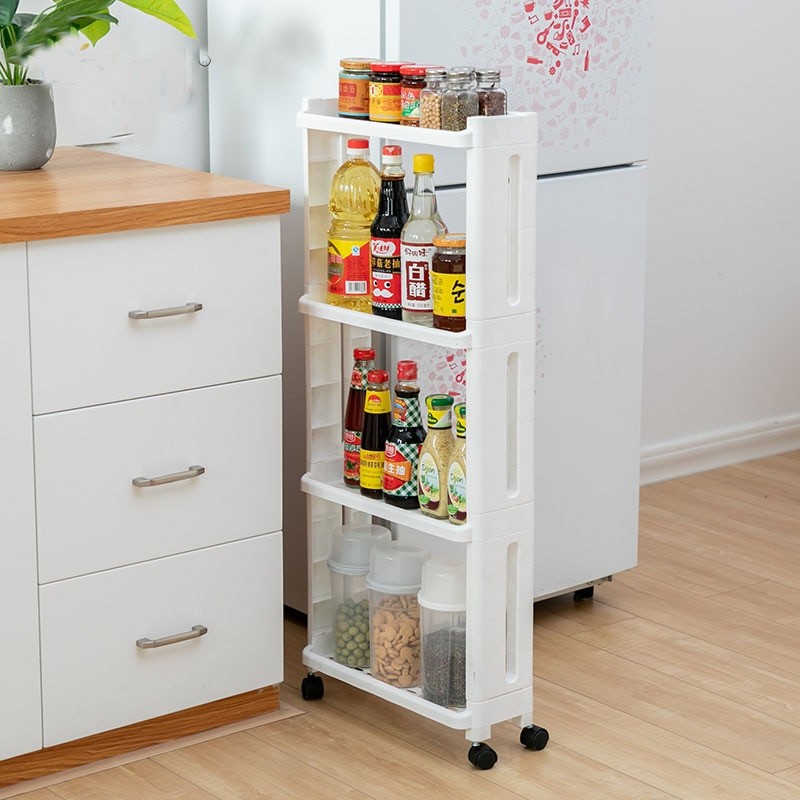 Bathroom Organizer Shelf Kitchen Storage Rack For Goods Fridge Side Shelf 2/3/4 Layer Removable With Wheels Gap Holder