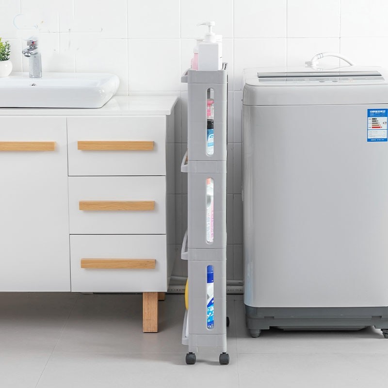 Bathroom Organizer Shelf Kitchen Storage Rack For Goods Fridge Side Shelf 2/3/4 Layer Removable With Wheels Gap Holder