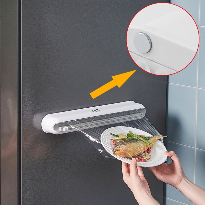 Kitchen Food PE Wrap Cutter Plastic Wrap Dispensers Dispenser Wall Mounted Foil Cling Film Cutter Storage Holder Kitchen Tools