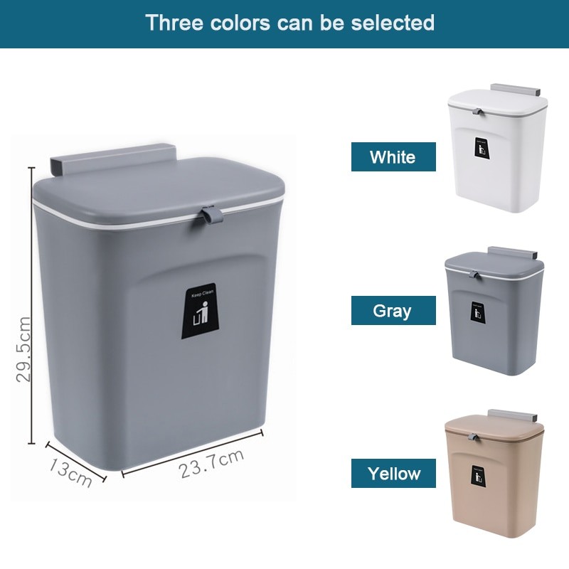 9L Trash Can For Kitchen Wall Mounted With Lid Bucket Garbage Recycle Rubbish Bin For Kitchen Dustbin Bathroom Waste Bin
