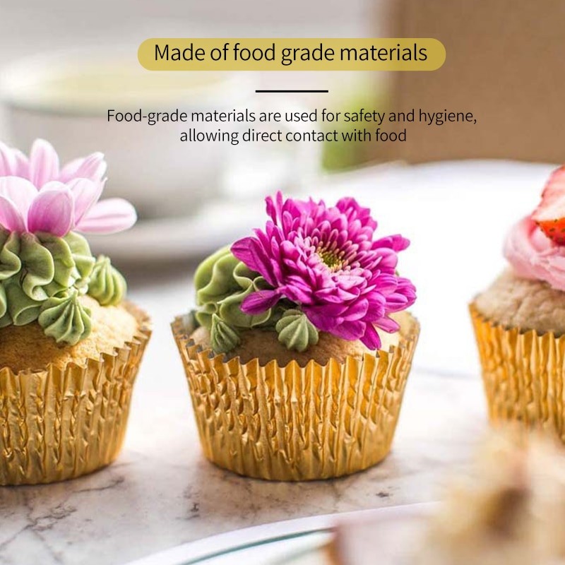 100pcs Muffin Cupcake Paper Cups Baking Utensils Gold Thickened Aluminum Foil Grease Proof Cake Mold Party Decoration Tools
