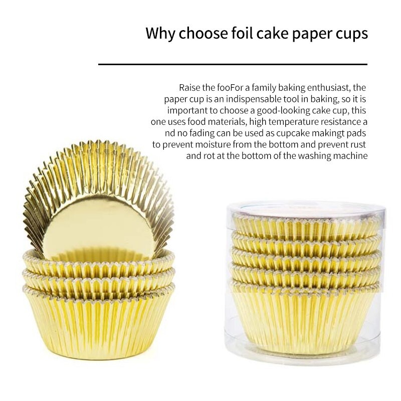100pcs Muffin Cupcake Paper Cups Baking Utensils Gold Thickened Aluminum Foil Grease Proof Cake Mold Party Decoration Tools