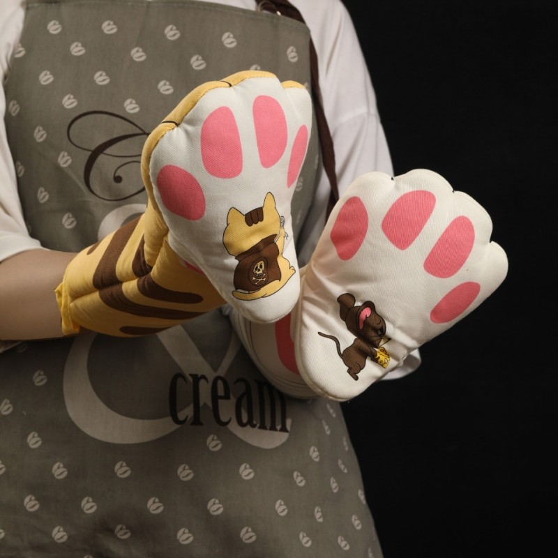 Cute Cat Paws Oven Heat Insulation Gloves Microwave Anti-scald Cotton Gloves Heat Resistant Insulation Kitchen Baking Supplies