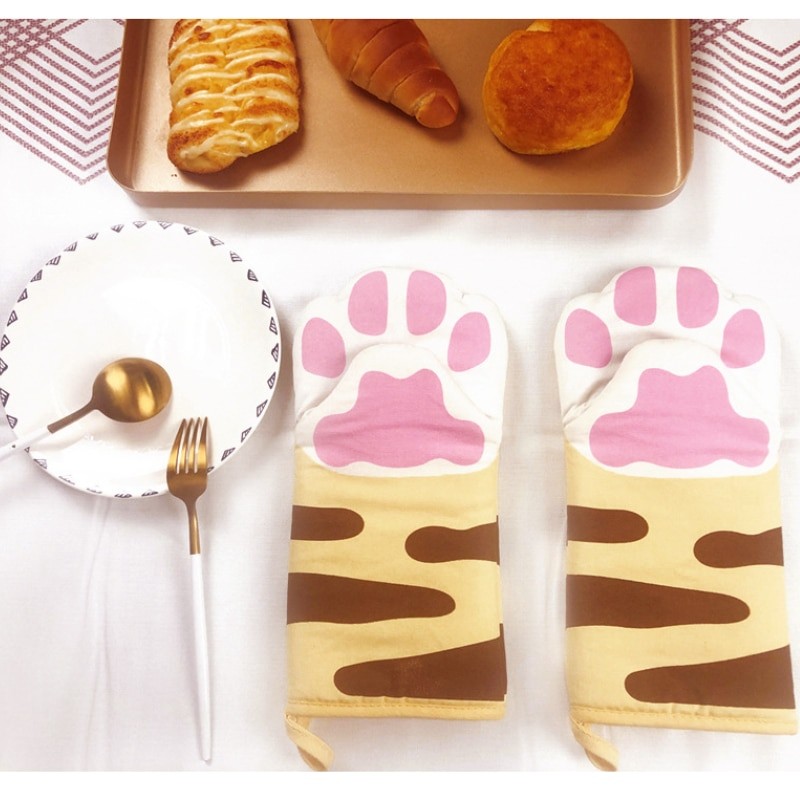 Cute Cat Paws Oven Heat Insulation Gloves Microwave Anti-scald Cotton Gloves Heat Resistant Insulation Kitchen Baking Supplies