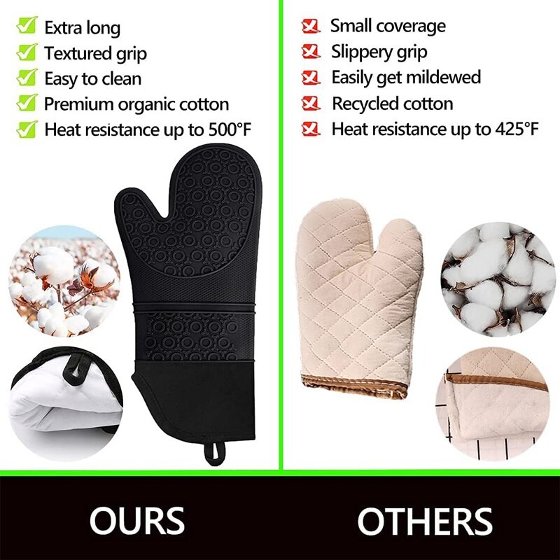 LMETJMA 6Pcs Extra Long Oven Mitts and Pot Holders Sets Heat Resistant Silicone Cooking Gloves Hot Pads Potholders KC0419