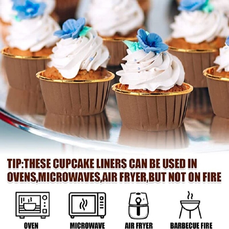 50pcs Muffin Cupcake Liners Cup Aluminum Foil Baking Cups Dessert Flan Cups Little Pudding Cups For Wedding Party Cake Tools