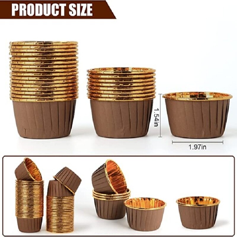 50pcs Muffin Cupcake Liners Cup Aluminum Foil Baking Cups Dessert Flan Cups Little Pudding Cups For Wedding Party Cake Tools