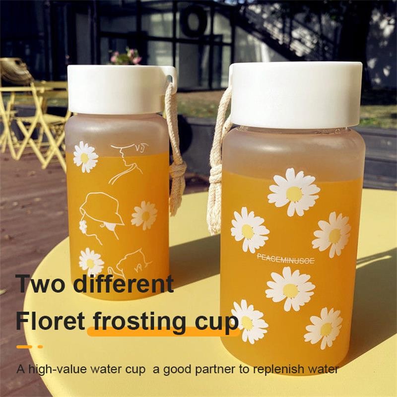 Small Daisy Transparent Plastic Water Bottles BPA Free Creative Frosted Water Bottle with Portable Trendy watRope Travel Tea Cup