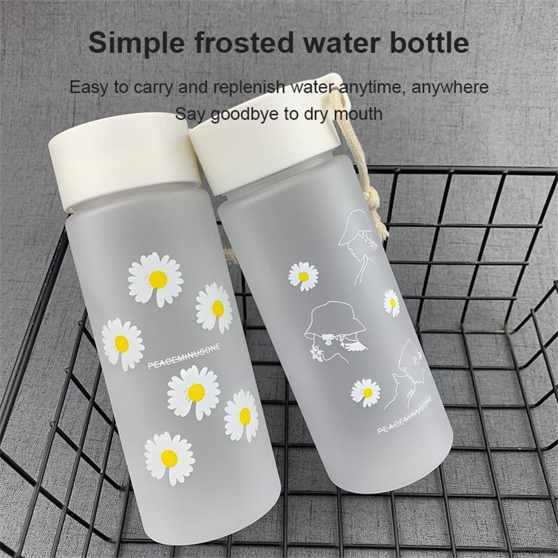Small Daisy Transparent Plastic Water Bottles BPA Free Creative Frosted Water Bottle with Portable Trendy watRope Travel Tea Cup