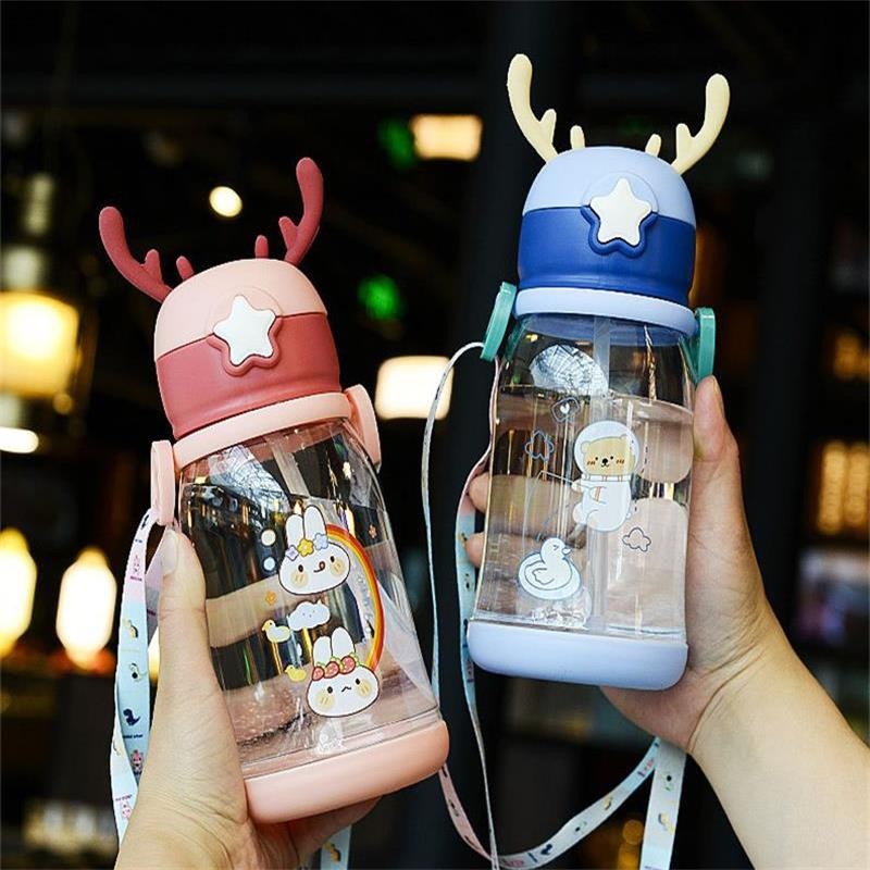 Kids Water Sippy Cup Antler Creative Cartoon Baby Feeding Cups with Straws Leakproof Water Bottles Outdoor  Children's Cup