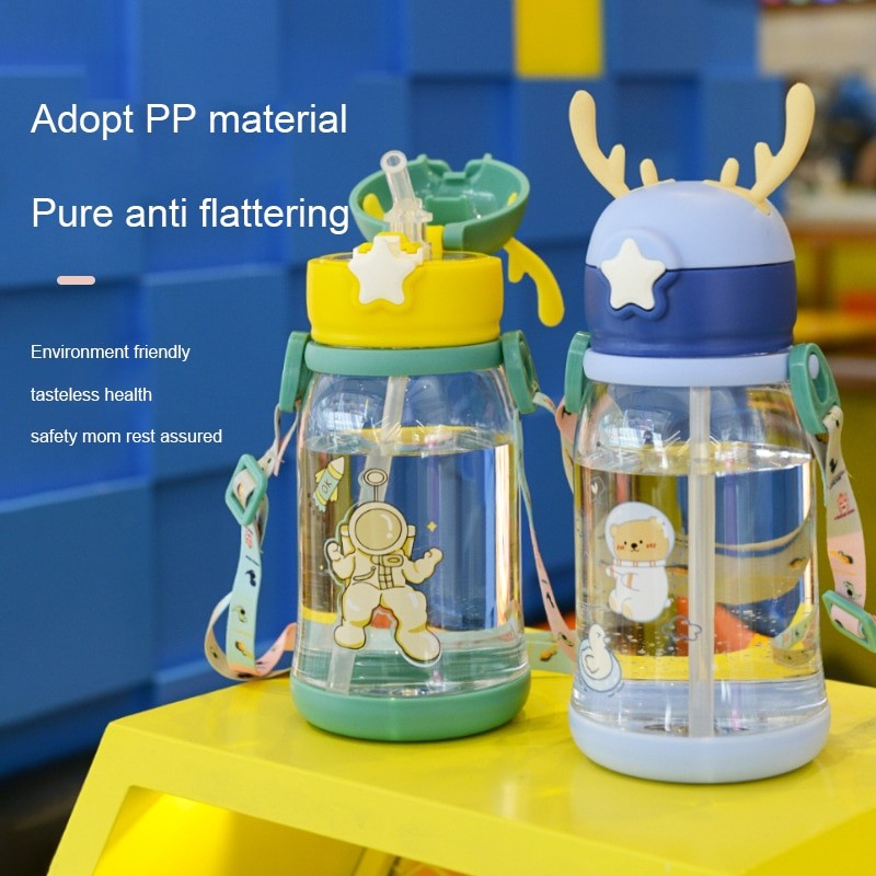 Kids Water Sippy Cup Antler Creative Cartoon Baby Feeding Cups with Straws Leakproof Water Bottles Outdoor  Children's Cup
