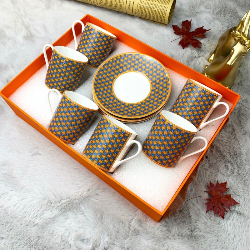 120ml Mini Coffee Gold 6 Pieces Top Bone China Coffee Mug Vintage Ceramic Mug Glazed Premium Tea Cup And Saucer Set Luxury Gift