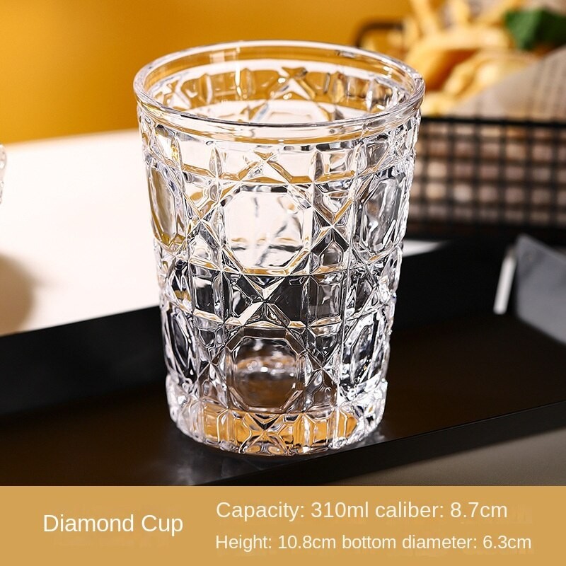 High Temperature Resistant Coffee Cup Colored Glass Whisky Wine Cup Cocktail Cup Creative Grid Household Drinking Set