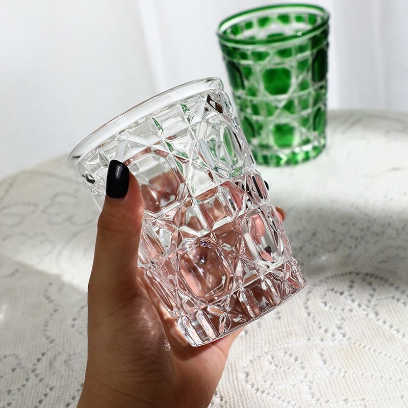 High Temperature Resistant Coffee Cup Colored Glass Whisky Wine Cup Cocktail Cup Creative Grid Household Drinking Set