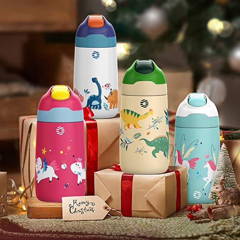FJbottle Kids Water Bottle,Vacuum Flacks,Thermos With Cute Dinosaur Pattern,Vacuum Bottle With Healthy Straw And BPA Free,350ML