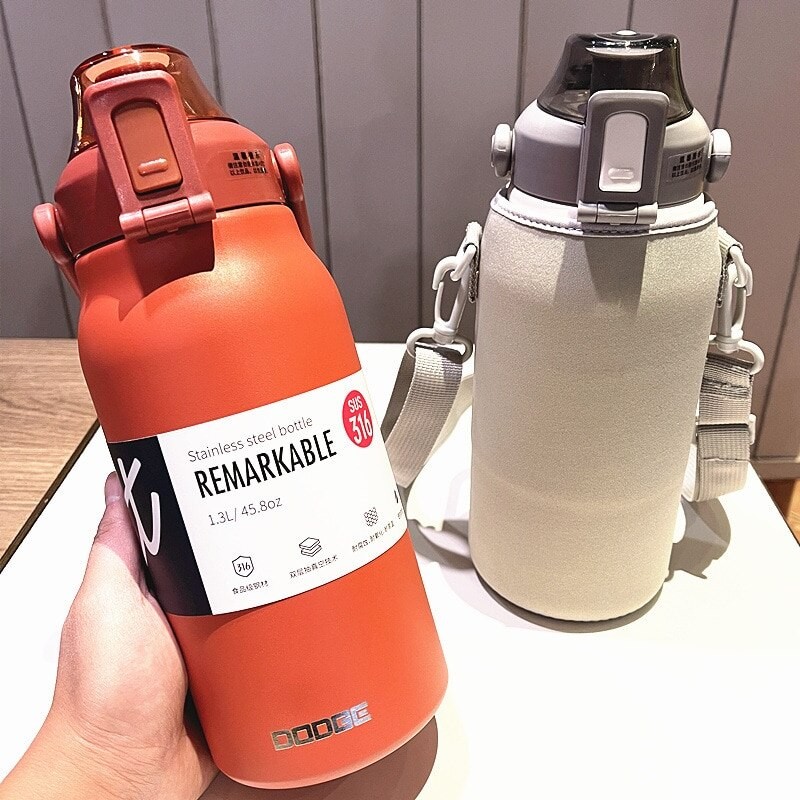 1300ML Large Capacity Straw Thermos Cup Stainless Steel Outdoor Sports Travel Pot Cute Cold and Hot Thermos Portable Water Cup