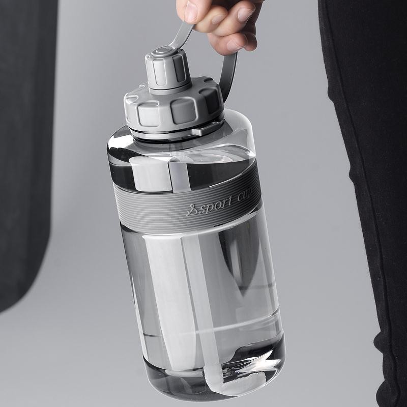 Water Bottle 2 Liters with Straw Half Gallon Gourd Motivational Travel Plastic Bottles for Training Sport Fitness Gym