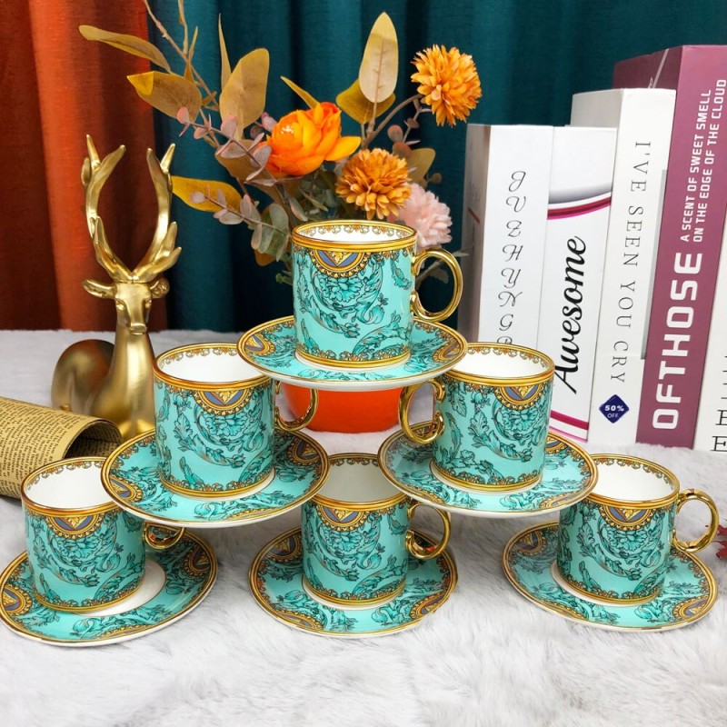 80ml Espresso Cup With Saucer Mini Bone China Tea Cup Set Of 6 Pieces Black Gift Box Holiday Gift Luxury Ceramic Small Cup