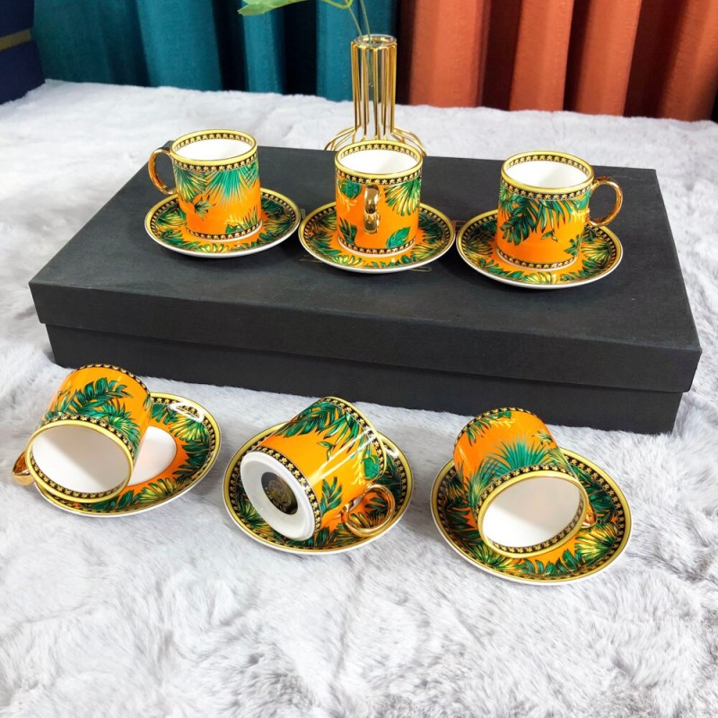 80ml Espresso Cup With Saucer Mini Bone China Tea Cup Set Of 6 Pieces Black Gift Box Holiday Gift Luxury Ceramic Small Cup