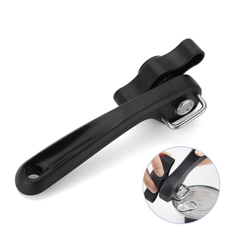 1PCS Black Professional Kitchen Tool Safety Hand-actuated Can Opener Side Cut Easy Grip Manual Opener Knife for Cans Lid