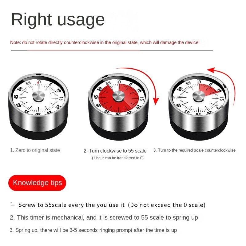 1pc Visual Timer Mechanical Countdown Timers Kitchen Timer Classroom Teaching Clock For Teaching Meeting Cookin Working