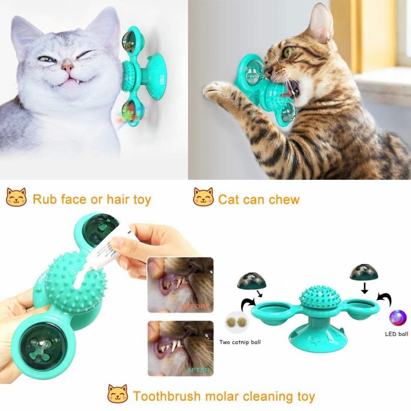 Suction Cup Windmill Kitten Toys Cat Toothbrush Toy Kitty Toys with Hair Brush Turntable Massage Scratching Tickle for Cats