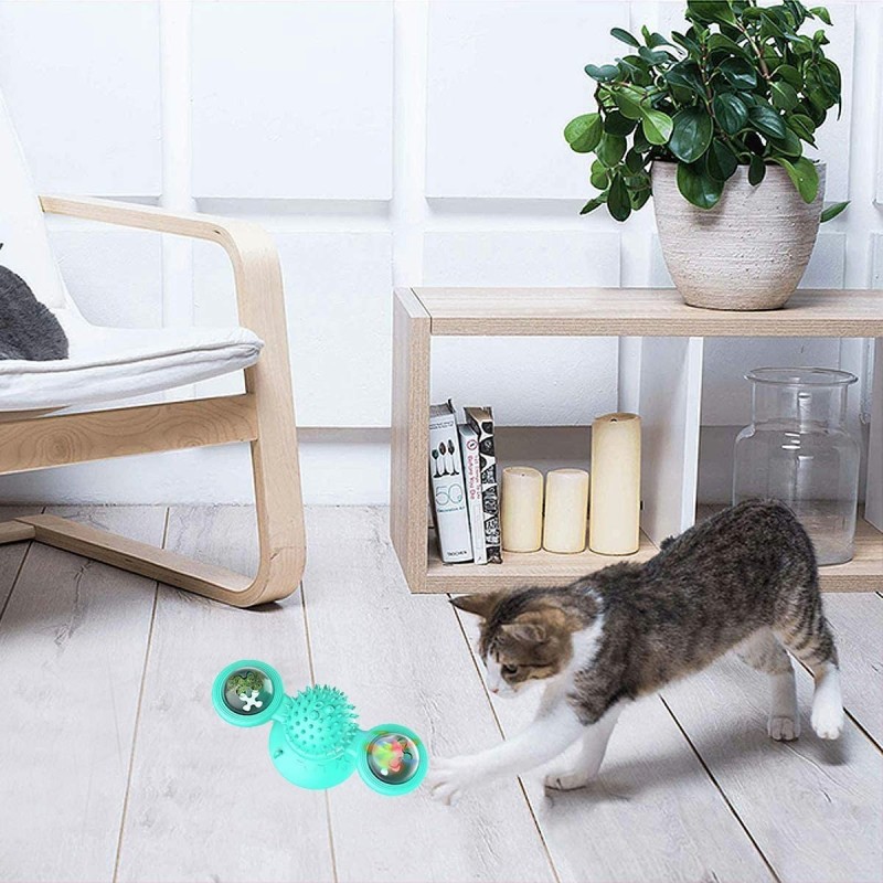 Suction Cup Windmill Kitten Toys Cat Toothbrush Toy Kitty Toys with Hair Brush Turntable Massage Scratching Tickle for Cats