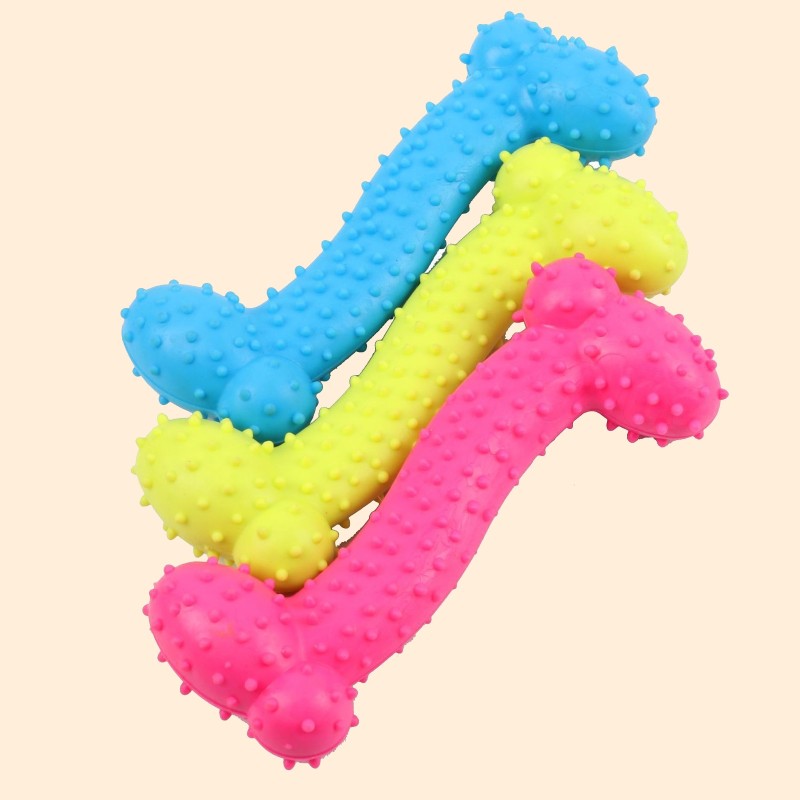 1pc Solid Rubber Bone Bite Resistant Dog Toy Random Color