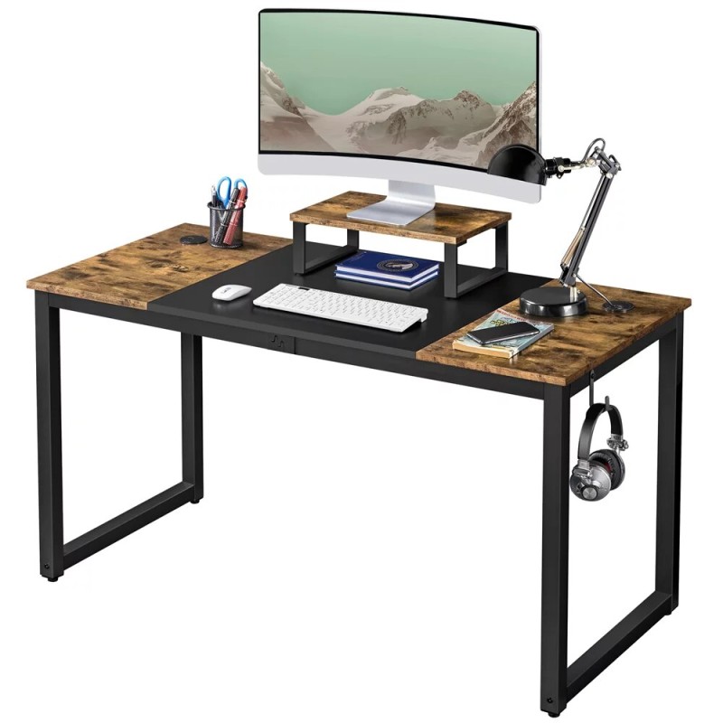 Industrial Computer Desk with Monitor Stand, Rustic Brown/Black  Office Desk  Table Computer  Study Table