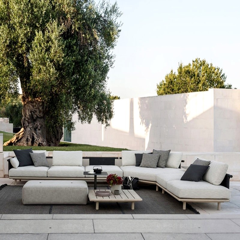 High end outdoor sofa rattan woven solid wood L-shaped sofa Villa Garden Patio combined furniture