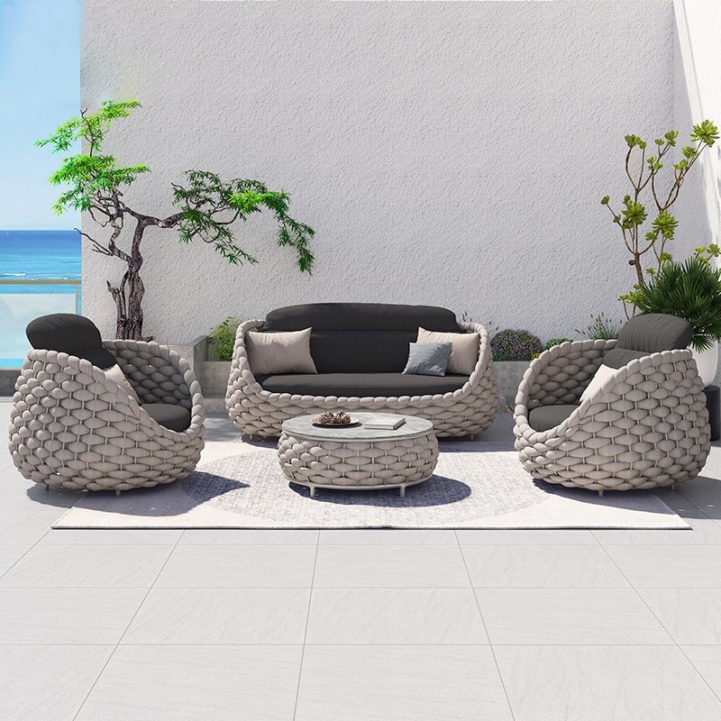 Rattan Chair Sofa Outdoor Terrace Sofa Tea Table Combination Living Room Courtyard Model Room Outdoor Furniture