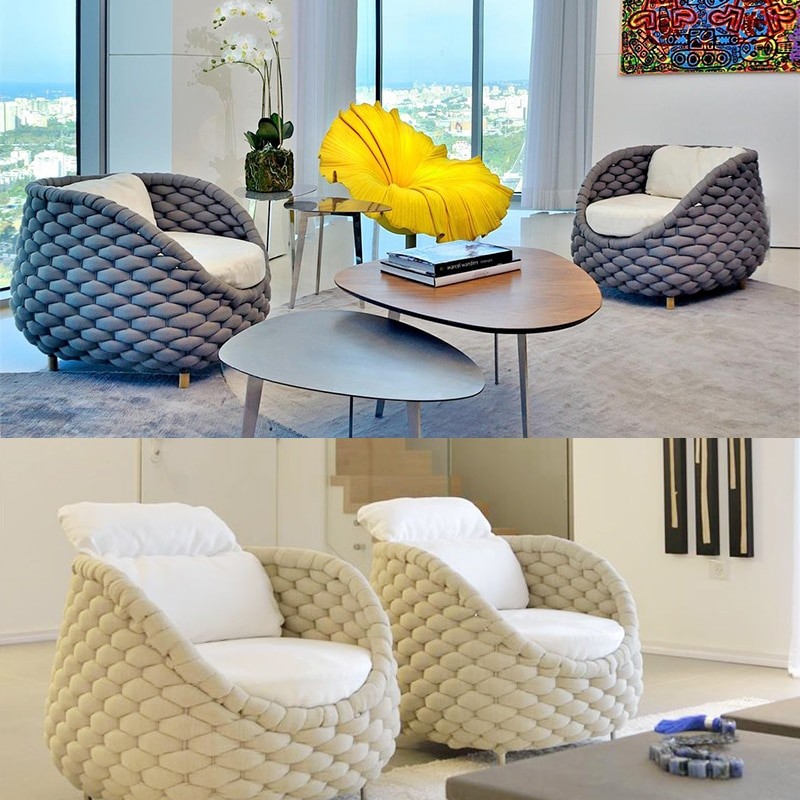 Rattan Chair Sofa Outdoor Terrace Sofa Tea Table Combination Living Room Courtyard Model Room Outdoor Furniture