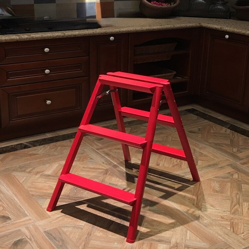 China Red Aluminum Alloy Folding Ladder Household Light Herringbone Ladder Stool, Photography Kitchen Multifunctional Ladder