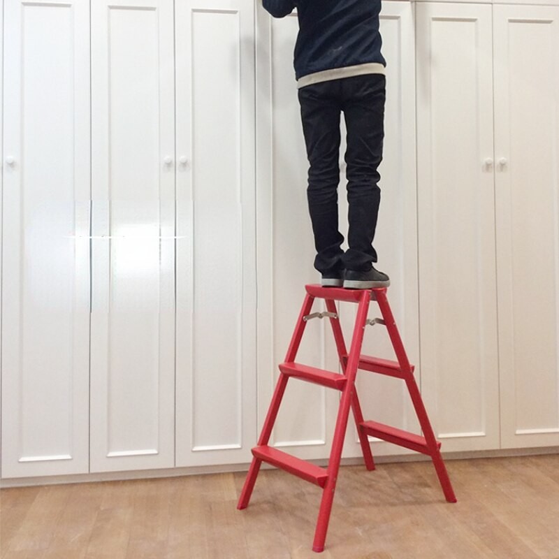China Red Aluminum Alloy Folding Ladder Household Light Herringbone Ladder Stool, Photography Kitchen Multifunctional Ladder