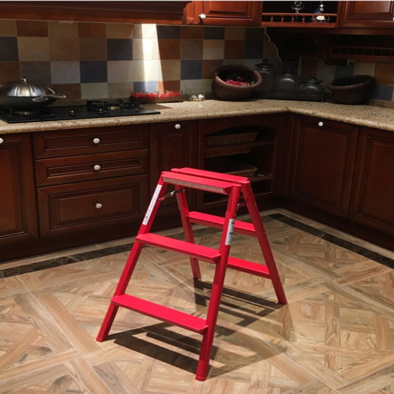 China Red Aluminum Alloy Folding Ladder Household Light Herringbone Ladder Stool, Photography Kitchen Multifunctional Ladder