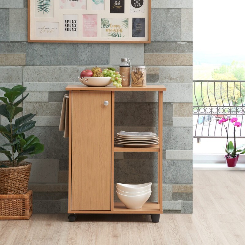 Hodedah 23.6" Wide Kitchen Cart with Open Shelves and Cabinet Space, Beech