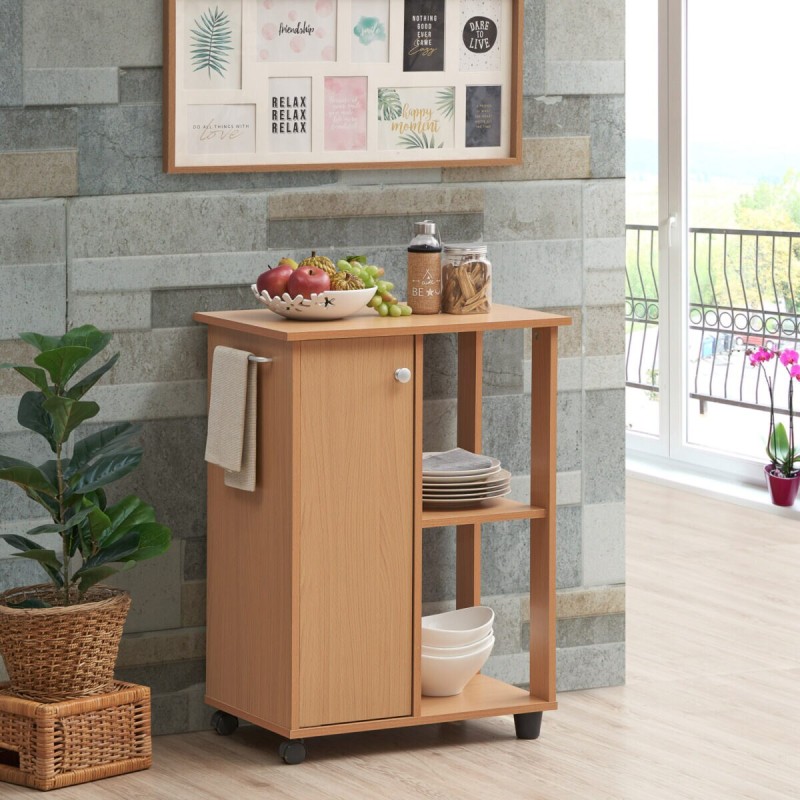 Hodedah 23.6" Wide Kitchen Cart with Open Shelves and Cabinet Space, Beech