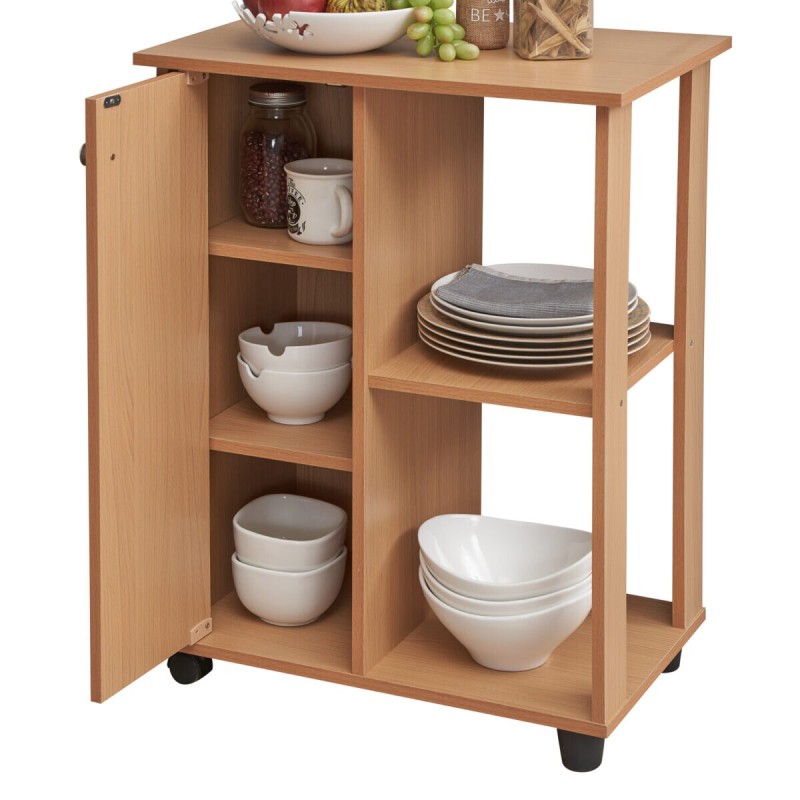 Hodedah 23.6" Wide Kitchen Cart with Open Shelves and Cabinet Space, Beech
