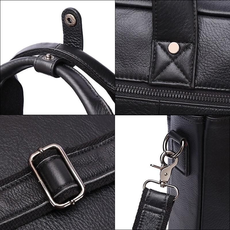 SCHLATUM Genuine Leather  Briefcase Men Business Luxury Crossbody Bag Fashion Cowhide Shoulder Messenger Handbag 14 Inches