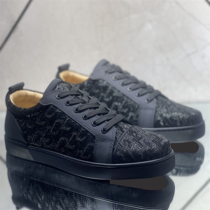 Luxury Designer Black Graffiti Fashion Style Red Bottom Low Top Shoes For Men's Casual Flats Loafers Women High Quality Sneakers