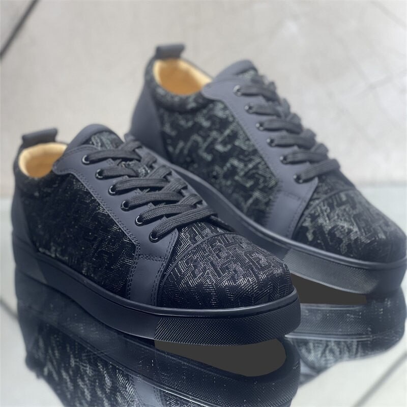 Luxury Designer Black Graffiti Fashion Style Red Bottom Low Top Shoes For Men's Casual Flats Loafers Women High Quality Sneakers