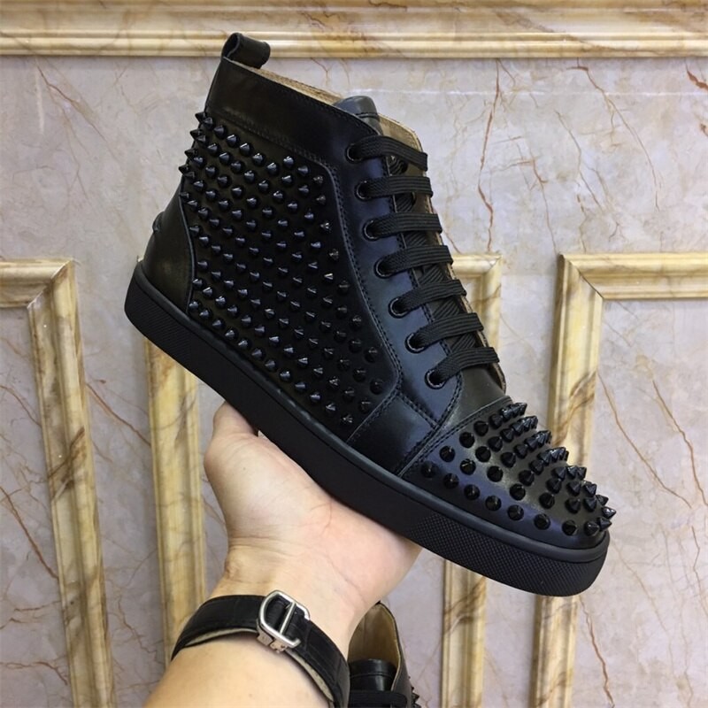 Luxury Brand Dress Designer For Men High Top Red Bottoms Rivets Sneakers Winter Casual Sports Leather Trainers Women Party Shoes