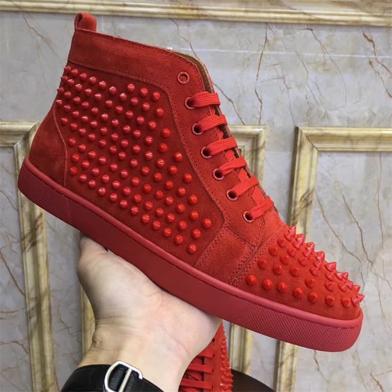Luxury Brand Dress Designer For Men High Top Red Bottoms Rivets Sneakers Winter Casual Sports Leather Trainers Women Party Shoes