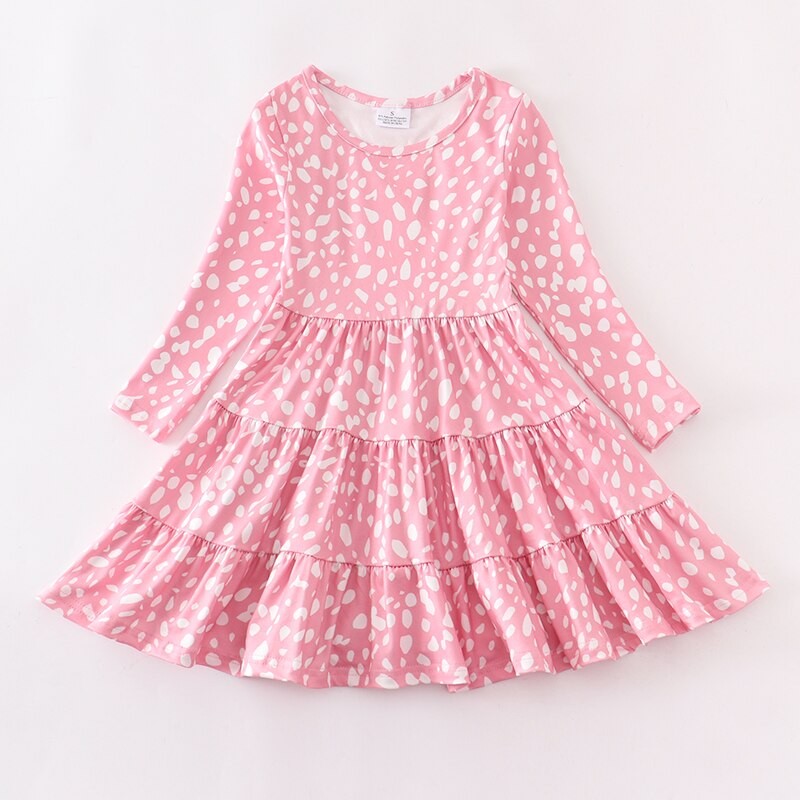 Girlymax Winter Spring Parentage Clothe Baby Girls Mommy Me Pink Polka Dots Milk Silk Dress