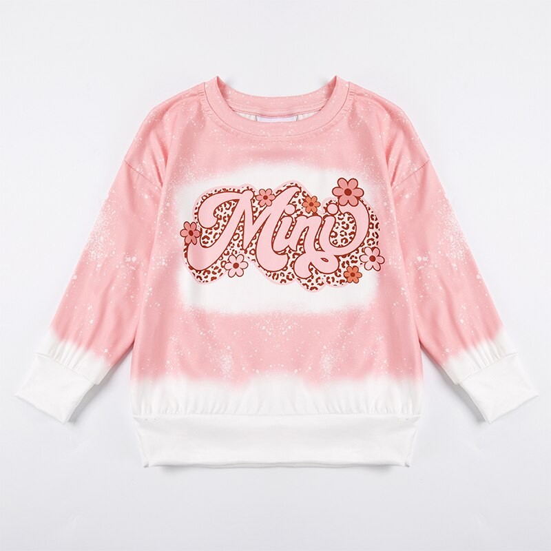 Girlymax Spring Baby Girls Mommy &amp;me Mama Mini Boutique Pink Top Bleached T-shirts Kids Clothing Long Sleeve