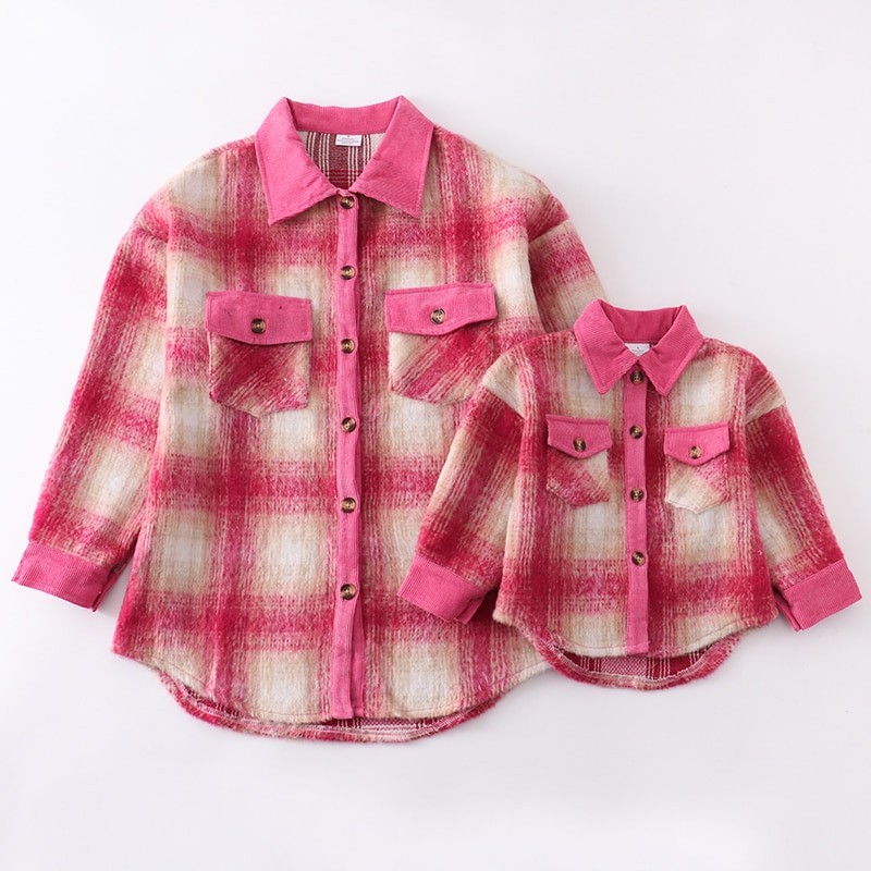 Girlymax Fall/Winter Long Sleeve Baby Girls Mommy &amp; Me Flannel Plaid Jacket Chidren Kids Adult Shirts