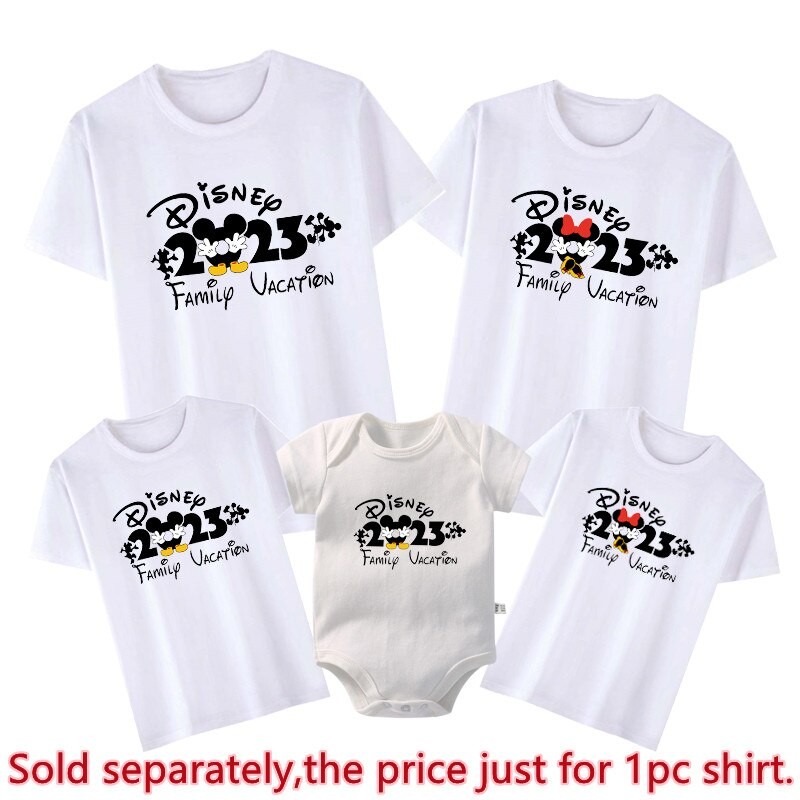 2023 Disney Family Vacation Clothes Mickey Mouse Fashion Disneyland Trip T-shirts Summer Casual Ropa Funny Family Look Outfits