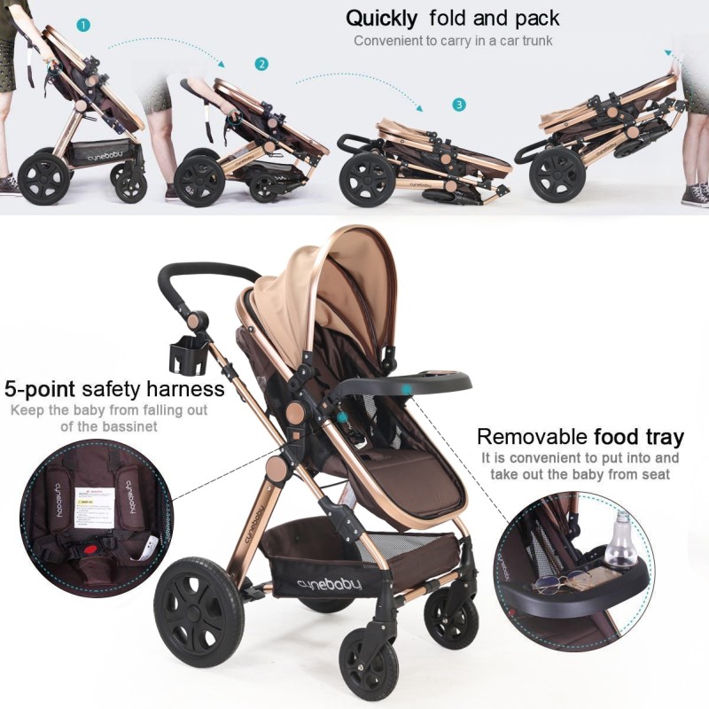 Infant Baby Stroller for Newborn and Toddler Convertible Bassinet Stroller Compact Single Baby Carriage Toddler Seat Stroller