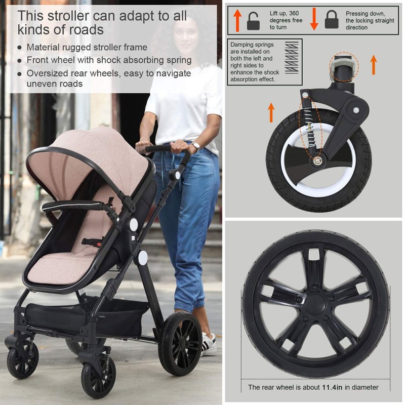 High-view Baby Stroller With Reversible Cradle And Luxury Seat Three in One, Shockproof, Comfortable and Safe